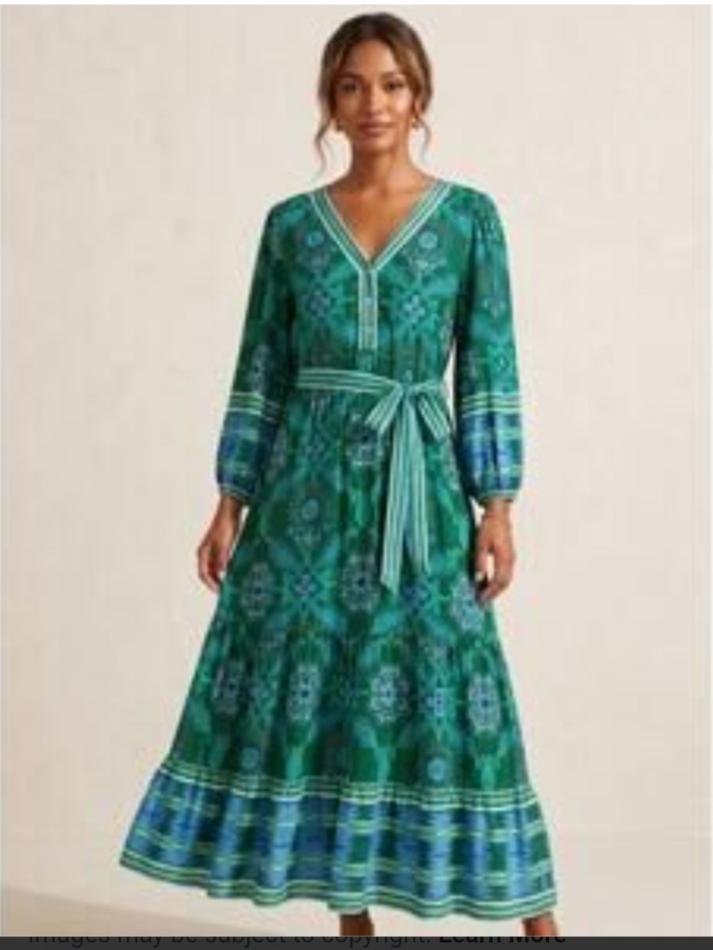 CELINA MOON By Anthropologie Green and Blue Floral  Maxi Dress with Tie Waist